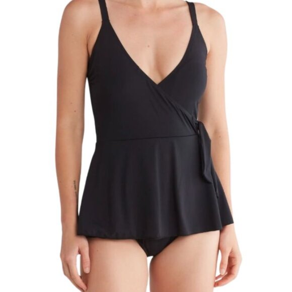 NWT Betsey Johnson One-Piece Swimsuit Swim Dress Solid Black Side Tie MED $128 - Picture 2 of 4